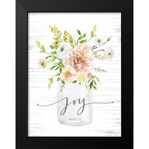 Joy Floral Black Modern Wood Framed Art Print by lettered And lined