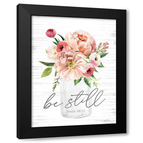 Be Still Floral Black Modern Wood Framed Art Print by lettered And lined