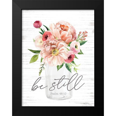 Be Still Floral Black Modern Wood Framed Art Print by lettered And lined