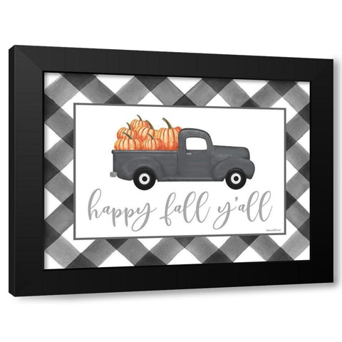 Happy Fall Yall Black Modern Wood Framed Art Print with Double Matting by Lettered and Lined