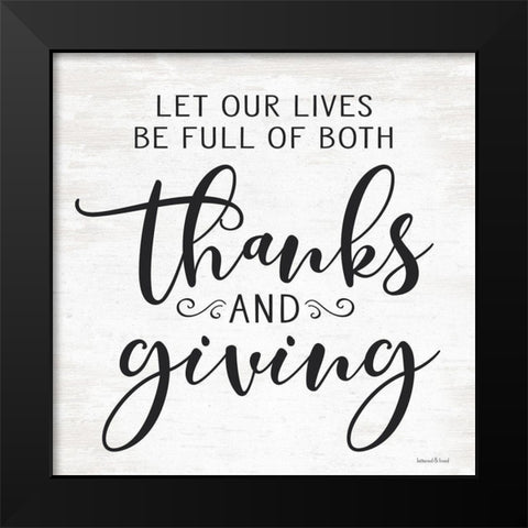 Thanks and Giving Black Modern Wood Framed Art Print by lettered And lined