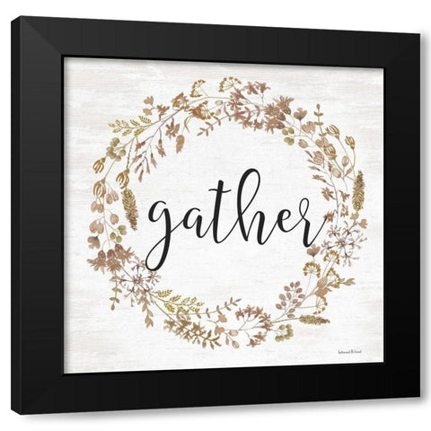 Gather Wreath Black Modern Wood Framed Art Print by lettered And lined