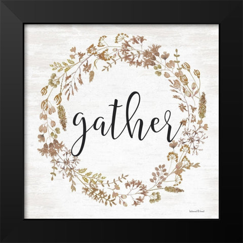 Gather Wreath Black Modern Wood Framed Art Print by lettered And lined