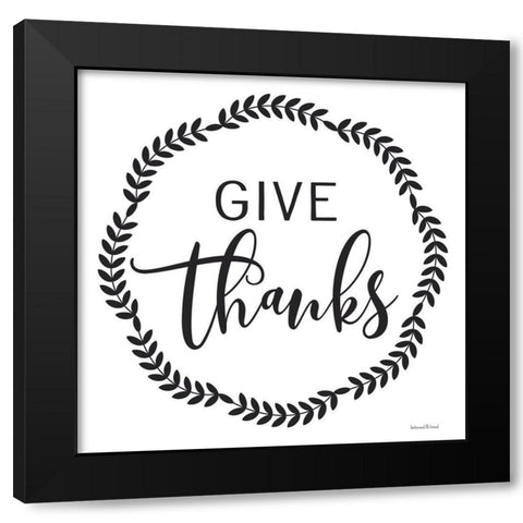Give Thanks Black Modern Wood Framed Art Print with Double Matting by lettered And lined