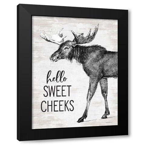 Hello Sweet Cheeks Moose Black Modern Wood Framed Art Print by lettered And lined