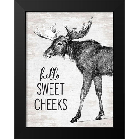Hello Sweet Cheeks Moose Black Modern Wood Framed Art Print by lettered And lined