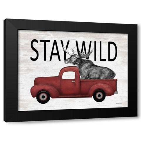 Stay Wild Moose Black Modern Wood Framed Art Print by lettered And lined