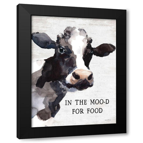 In the Moo-d for Food Black Modern Wood Framed Art Print by lettered And lined