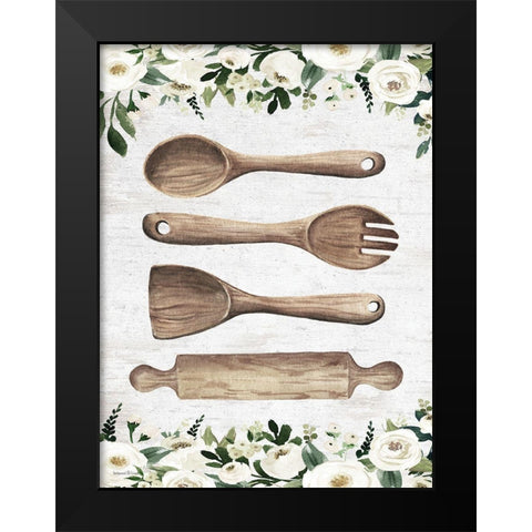 Wooden Utensils Black Modern Wood Framed Art Print by lettered And lined