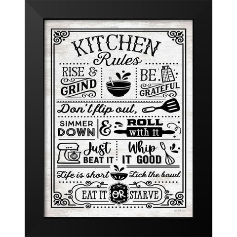 Kitchen Rules Black Modern Wood Framed Art Print by lettered And lined