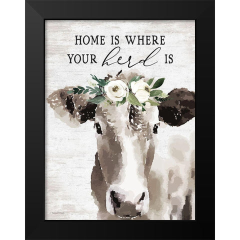 Home is Where Your Herd Is Black Modern Wood Framed Art Print by lettered And lined