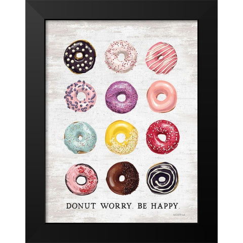 Donut Worry - Be Happy Black Modern Wood Framed Art Print by lettered And lined