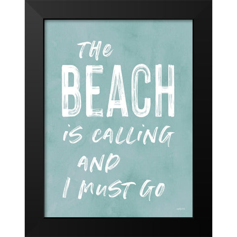 The Beach is Calling Black Modern Wood Framed Art Print by Lettered and Lined