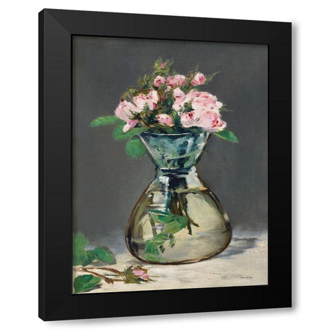 Watercolor Pink Roses Black Modern Wood Framed Art Print with Double Matting by Lettered And Lined