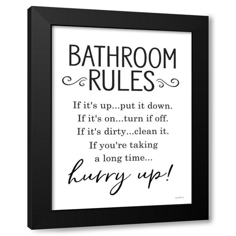 Bathroom Rules Black Modern Wood Framed Art Print with Double Matting by Lettered And Lined
