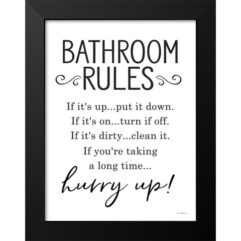 Bathroom Rules Black Modern Wood Framed Art Print by Lettered And Lined