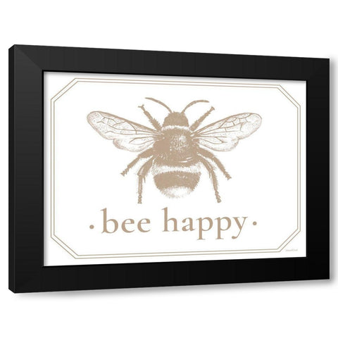 Bee Happy Black Modern Wood Framed Art Print with Double Matting by Lettered And Lined