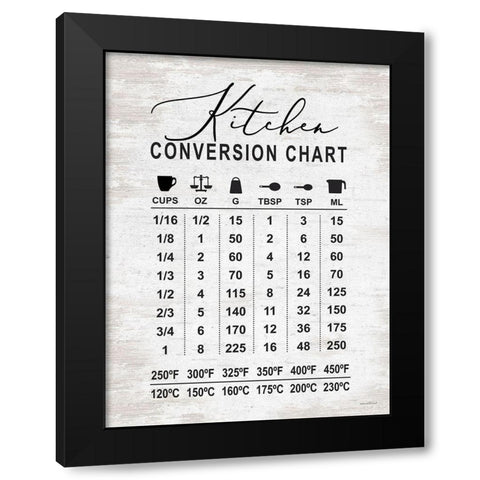 Kitchen Conversion Chart  Black Modern Wood Framed Art Print by Lettered And Lined