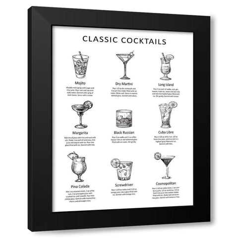 Classic Cocktails Black Modern Wood Framed Art Print with Double Matting by Lettered And Lined