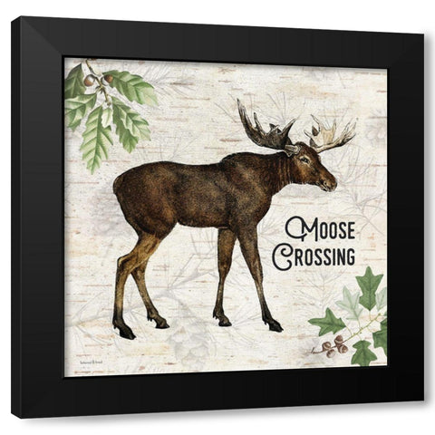 Moose Crossing Black Modern Wood Framed Art Print with Double Matting by Lettered And Lined