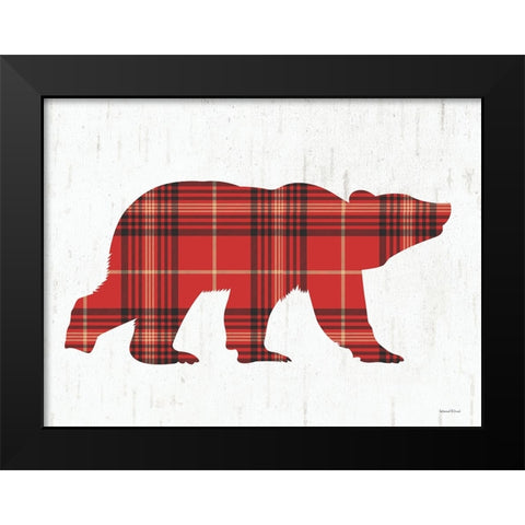 Plaid Bear Black Modern Wood Framed Art Print by Lettered And Lined