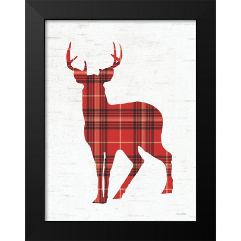 Plaid Deer Black Modern Wood Framed Art Print by Lettered And Lined