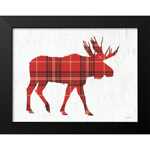 Plaid Moose Black Modern Wood Framed Art Print by Lettered And Lined