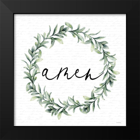 Amen Wreath Black Modern Wood Framed Art Print by lettered and lined