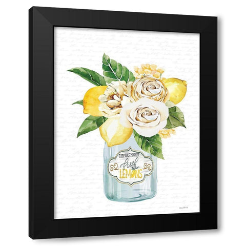Lemons and Flowers Bouquet Black Modern Wood Framed Art Print by lettered and lined
