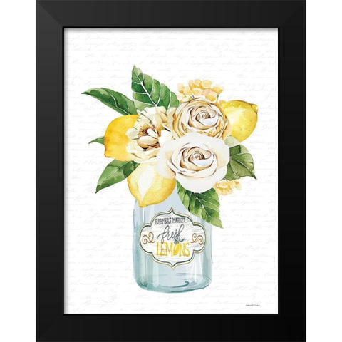 Lemons and Flowers Bouquet Black Modern Wood Framed Art Print by lettered and lined