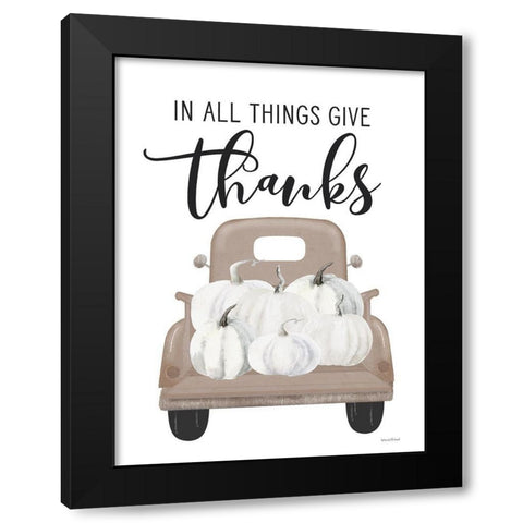Give Thanks Pumpkin Truck Black Modern Wood Framed Art Print by Lettered And Lined