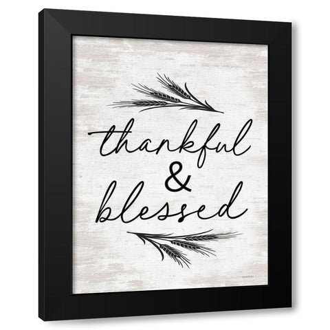 Thankful And Blessed Black Modern Wood Framed Art Print by Lettered And Lined