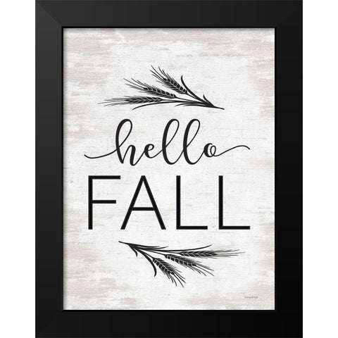 Hello Fall Black Modern Wood Framed Art Print by Lettered And Lined