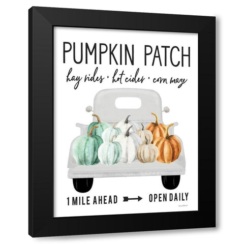 Pumpkin Patch Ahead Black Modern Wood Framed Art Print by Lettered And Lined
