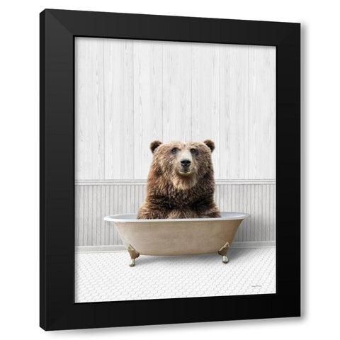Bath Time Bear  Black Modern Wood Framed Art Print by Lettered And Lined