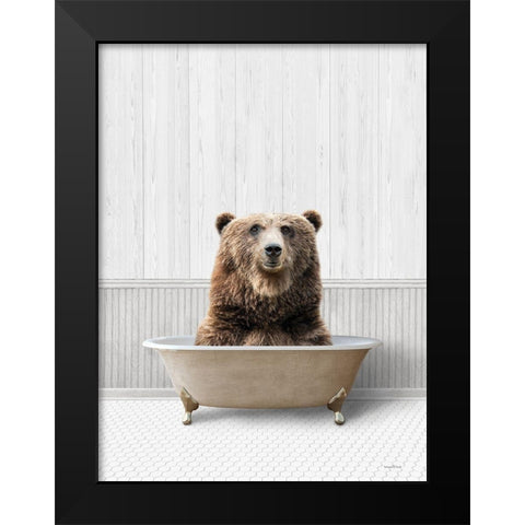 Bath Time Bear  Black Modern Wood Framed Art Print by Lettered And Lined