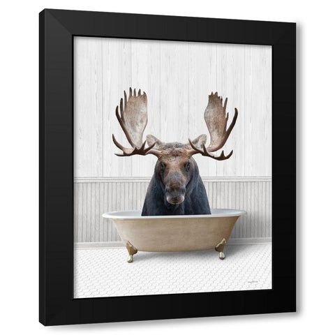 Bath Time Moose  Black Modern Wood Framed Art Print by Lettered And Lined
