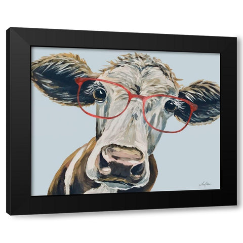 Cora the Cow Black Modern Wood Framed Art Print with Double Matting by Keller, Lee
