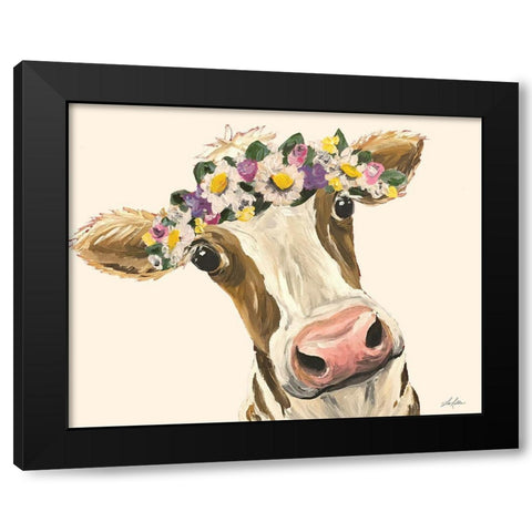 Miss Moo Moo with Flower Crown Black Modern Wood Framed Art Print with Double Matting by Keller, Lee