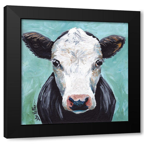 Maybelline the Cow Black Modern Wood Framed Art Print with Double Matting by Keller, Lee