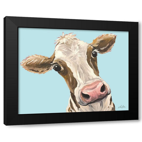 Moo Moo Looking at You Black Modern Wood Framed Art Print by Keller, Lee