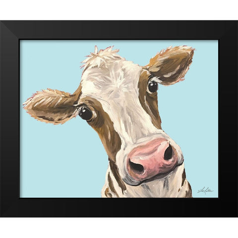 Moo Moo Looking at You Black Modern Wood Framed Art Print by Keller, Lee