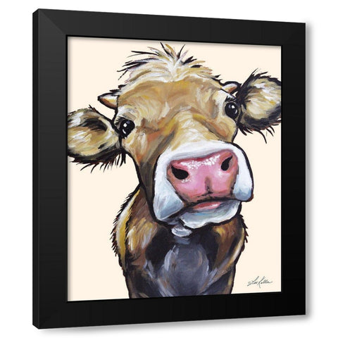 Hazel the Cow Black Modern Wood Framed Art Print with Double Matting by Keller, Lee
