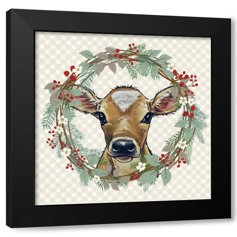 Christmas Calf Wreath Black Modern Wood Framed Art Print with Double Matting by Keller, Lee