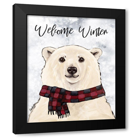 Welcome Winter Polar Bear Black Modern Wood Framed Art Print with Double Matting by Keller, Lee