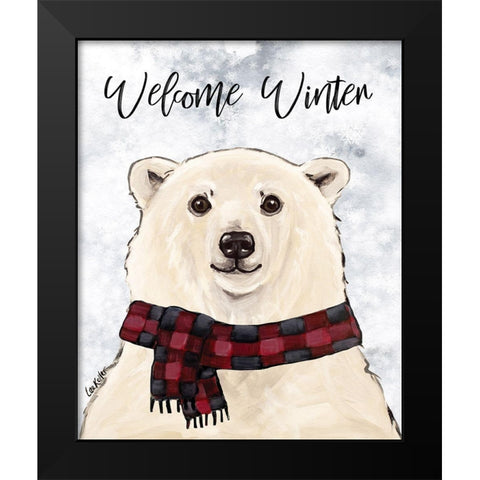 Welcome Winter Polar Bear Black Modern Wood Framed Art Print by Keller, Lee