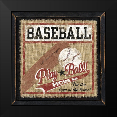 Baseball Black Modern Wood Framed Art Print by Spivey, Linda