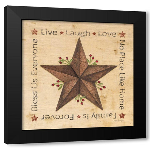 Live, Laugh, Love Barn Star Black Modern Wood Framed Art Print with Double Matting by Spivey, Linda