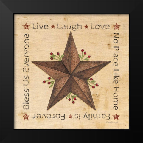 Live, Laugh, Love Barn Star Black Modern Wood Framed Art Print by Spivey, Linda