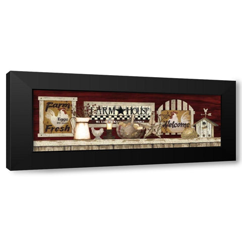 Farm Rooster Shelf Black Modern Wood Framed Art Print with Double Matting by Spivey, Linda